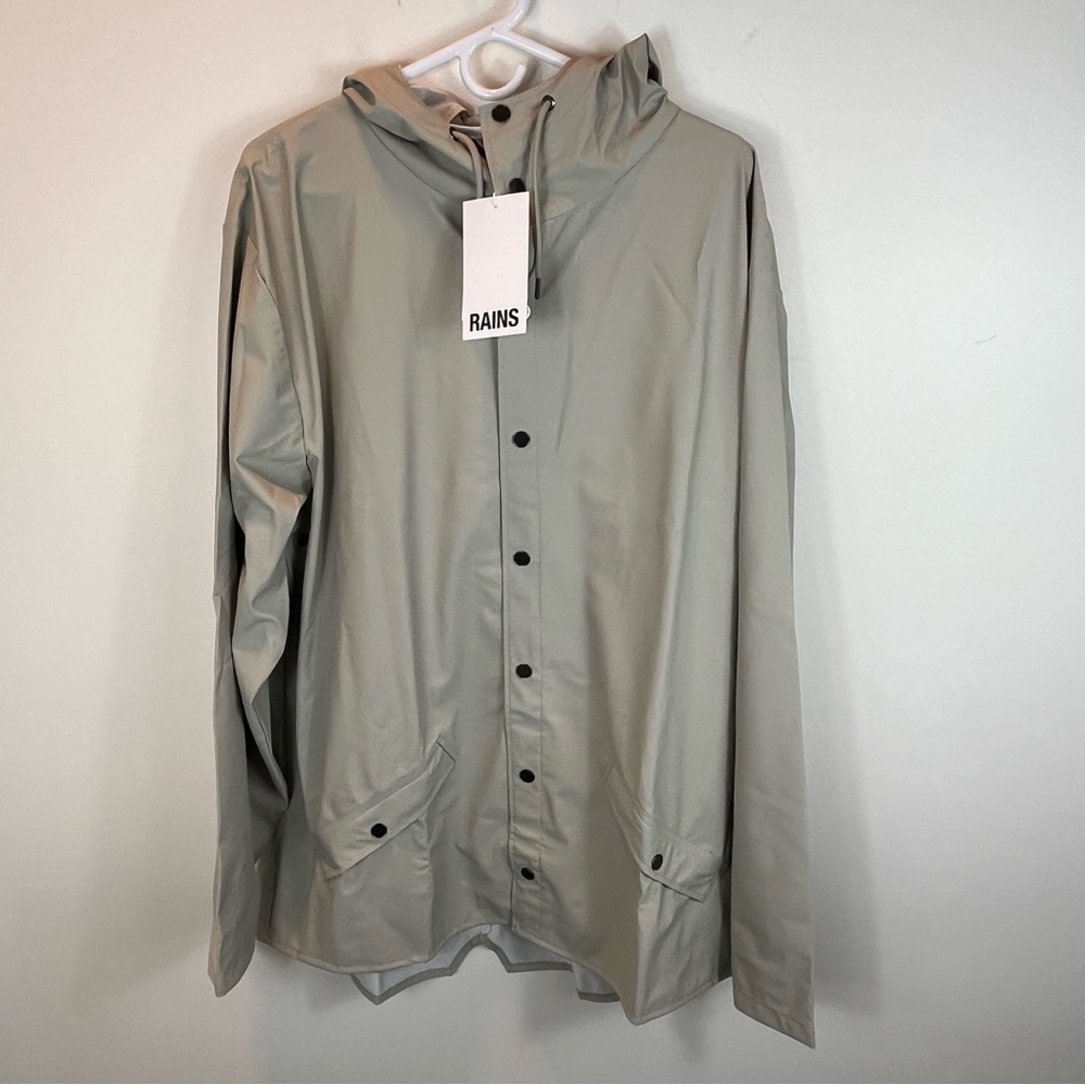 RAINS Hooded Button Down (Snap) Rain Jacket - Cement (Unisex)